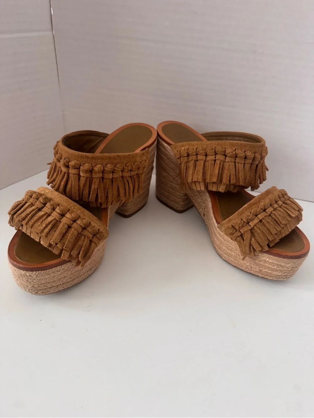 Tory Burch Huntington Suede Fringe Espadrille Platform Mules Size 7M